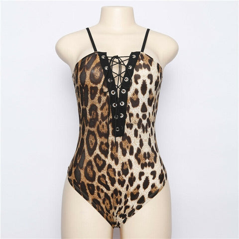 Womens Leopard Print 2019 Bodysuit Ladis Summer Leopard Bandage Bustier Bodycon Bodysuit Jumpsuit Romper Top Blouse