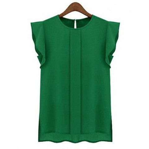 Solid Summer Women chiffon blouses casual loose sleeveless O-neck femme blusas Ruffles basic shirt tops 2019
