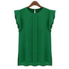 Solid Summer Women chiffon blouses casual loose sleeveless O-neck femme blusas Ruffles basic shirt tops 2019