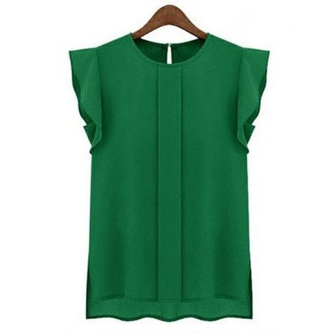 Solid Summer Women chiffon blouses casual loose sleeveless O-neck femme blusas Ruffles basic shirt tops 2019