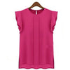 Solid Summer Women chiffon blouses casual loose sleeveless O-neck femme blusas Ruffles basic shirt tops 2019
