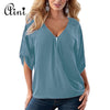 Plus Size 5XL Women Tops and Blouse 2019 Elegant Half Sleeve Black Solid V-Neck Zipper Shirt Female Loose Casual Blouses Blusas
