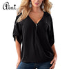 Plus Size 5XL Women Tops and Blouse 2019 Elegant Half Sleeve Black Solid V-Neck Zipper Shirt Female Loose Casual Blouses Blusas