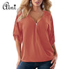 Plus Size 5XL Women Tops and Blouse 2019 Elegant Half Sleeve Black Solid V-Neck Zipper Shirt Female Loose Casual Blouses Blusas