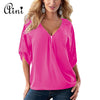 Plus Size 5XL Women Tops and Blouse 2019 Elegant Half Sleeve Black Solid V-Neck Zipper Shirt Female Loose Casual Blouses Blusas