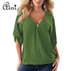 Plus Size 5XL Women Tops and Blouse 2019 Elegant Half Sleeve Black Solid V-Neck Zipper Shirt Female Loose Casual Blouses Blusas