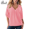 Plus Size 5XL Women Tops and Blouse 2019 Elegant Half Sleeve Black Solid V-Neck Zipper Shirt Female Loose Casual Blouses Blusas