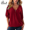 Plus Size 5XL Women Tops and Blouse 2019 Elegant Half Sleeve Black Solid V-Neck Zipper Shirt Female Loose Casual Blouses Blusas