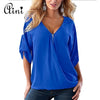 Plus Size 5XL Women Tops and Blouse 2019 Elegant Half Sleeve Black Solid V-Neck Zipper Shirt Female Loose Casual Blouses Blusas