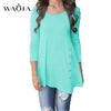 Plus Size 6XL Womens Tops and Blouses Autumn Long Sleeve Button Shirts Round Neck Solid Tees Tops Ladies Casual Loose Blouse