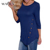 Plus Size 6XL Womens Tops and Blouses Autumn Long Sleeve Button Shirts Round Neck Solid Tees Tops Ladies Casual Loose Blouse