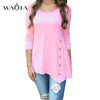 Plus Size 6XL Womens Tops and Blouses Autumn Long Sleeve Button Shirts Round Neck Solid Tees Tops Ladies Casual Loose Blouse