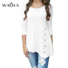 Plus Size 6XL Womens Tops and Blouses Autumn Long Sleeve Button Shirts Round Neck Solid Tees Tops Ladies Casual Loose Blouse