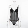 Cryptographic Sexy spaghetti strap mesh lace bodysuit women stripe patchwork jumpsuit transparent 2018 new catsuit body feminino