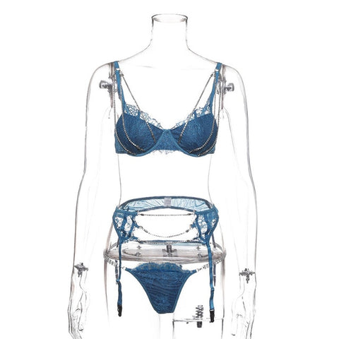 GACVGA 2019 Crystal Chain Sexy Bodysuit Women 3 Piece Set Embroidery Hollow Out Lace Bodysuit Jumpsuit Summer Romper Overalls
